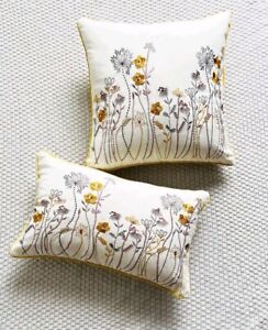 Luxurious floral Cream Yellow Cushion Cover square Soft Embroidered New