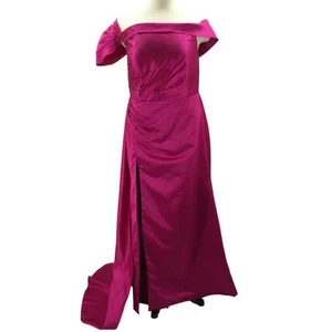 FORMAL PARTY 20 3X plus pink fuchsia beaded satin prom gown maxi dress NWT b62 - Picture 1 of 10