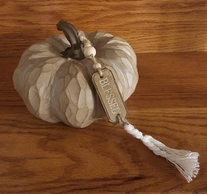 Fall "BLESSED" Pumpkin Decorative 6x4" Resin NEW Beige Jute Bead Tag - Picture 1 of 7