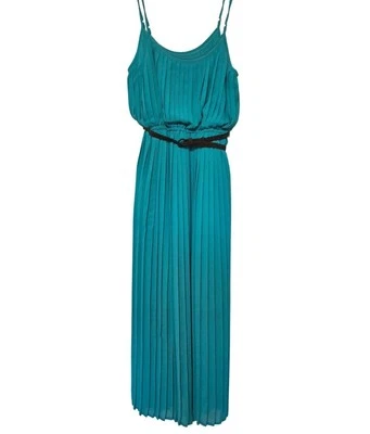 Vestido para mujer American Rag talla XS verde azulado plisado maxi chifón verano largo con cinturón Foto 1 de 4