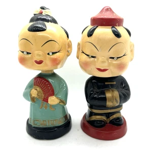 Vintage Japan asiatisches Wackelkopf Nicken Paar chinesischer Mann Frau 1950er orientalisch 6 Zoll - Bild 1 von 10
