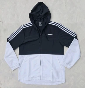 Adidas 3 Stripe Mens Track Jacket Size Large Full Zip Hooded Black White NWOT - Picture 1 of 7
