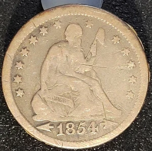 1854 Pjhiladelphia Zecca FRECCE Sedute Liberty Quartiere Argento - Foto 1 di 2