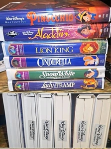 Lot 6 Walt Disney Blk Diamond VHS Tape Aladdin Pinocchio Masterpiece Sticker ECU - Bild 1 von 22