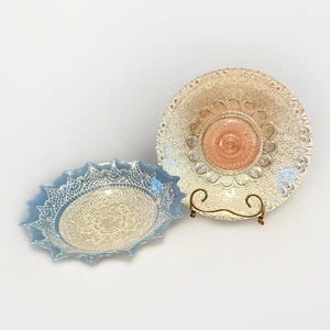 2 EFE Glass Bowls Silver Plated Blue & Pink 8.5" & 9” X 1.9” Made In Turkey - Picture 1 of 10