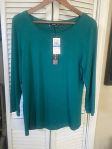 NWT Cable & Gauge Gala Green 3/4 Sleeve Stretch Knit Top Size XL Scoop Neck $48 - Picture 1 of 6