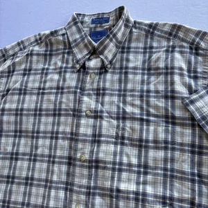 Faconnable Men’s Plaid Button-Down Shirt Short Sleeve Cotton Size L - Picture 1 of 10