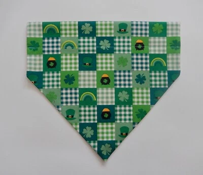 ST. PATRICK'S DAY IRISH SYMBOLS ON PLAID IN SQUARES DOG SCARF/BANDANA--S, M, L - Image 1 of 3