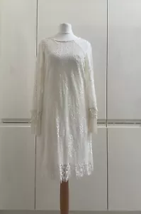River Island Boho Size 12 Cream Fully Lined Dress Lace Overlay/Fringes Holiday - Picture 1 of 9