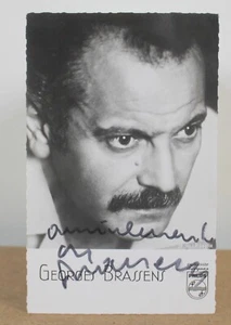 Autogramm/Widmung von George Brassens auf Philips Werbekarte - Bild 1 von 2