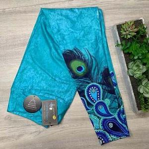 Peacock Feather Paisley Print Soft Stretchy Turquoise Leggings - Picture 1 of 6