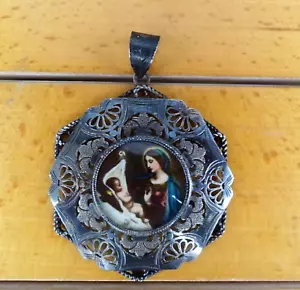 Medaglione Argento 925 Con Miniatura Madonna Bambino - Bild 1 von 7