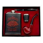 Jim Beam Hip Flask, Shot Glass, Pipe and Pen Gift Set Stainless Steel 8oz