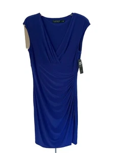 $89.00 Orig Ralph Lauen Royal Blue Jersey Like, Dress Stretch  10 NWT Faux Wrap - Picture 1 of 11