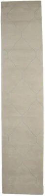 Hand-Tufted Contemporary Geometric Rug Beige Modern Decor Carpet 2'6x12 ft - Image 1 of 4