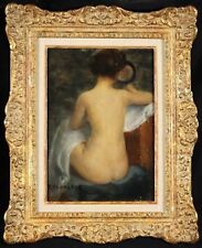 EMMANUEL FOUGERAT (1869-1958) SIGNED FRENCH OIL BOARD - NUDE GIRL WITH MIRROR