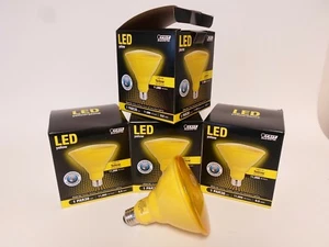 (4) LED YELLOW PAR38 FLOOD LIGHT WEATHERPROOF Indoor Outdoor Bulb Feit Electric - Picture 1 of 3