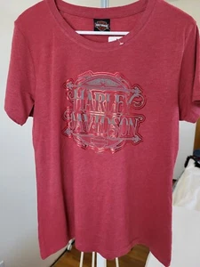 NWT Harley Davidson Big Sky Montana Womens Large Red Metalic Logo T-Shirt - Picture 1 of 11