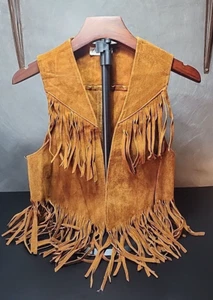 Vintage Fringe Tan Suede Leather Vest Harmal New York Leather Vest boho festival - Picture 1 of 7