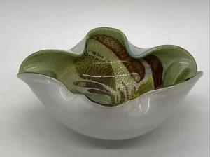 VTG MCM Murano Blown Art Glass White Cased Tutti Frutti Bowl 2.5 x 6 x 4" - Bild 1 von 12