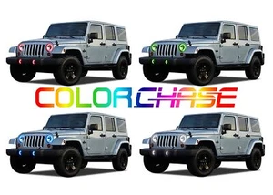 Color Chasing LED Headlight & Fog Flow Halo kit for Jeep Wrangler 07-17 - Foto 1 di 10