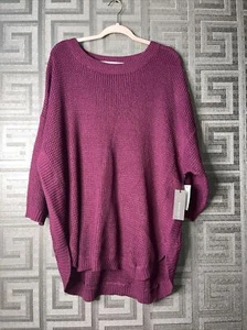 BLACK TAPE Womens Purple Ribbed Textured 3/4 Sleeve Round Neck Sweater Plus 2X - Picture 1 of 2
