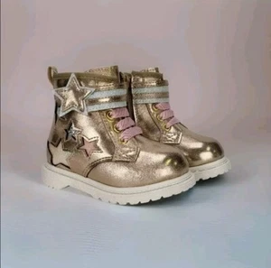Wonder Nation Girls Metallic Gold Star Boots - Toddler Size 2 - High-Tops Shoes - Picture 1 of 19