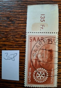 Saarland 1955  Mi. Nr. 358 gestempelt, Saarbrücken. Randstück - Bild 1 von 1