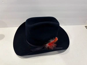 Ranch Western Wear Fur Blend Dynafelt Cowboy Hat Size 7 1/8 NAVY Vintage NOS - Picture 1 of 6