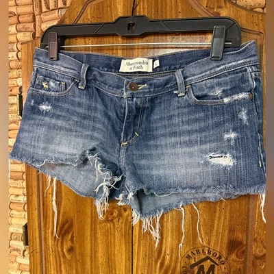 Vintage Y2K Abercrombie & Fitch moose logo low rise denim cutoff shorts sz 4 - Image 1 of 4