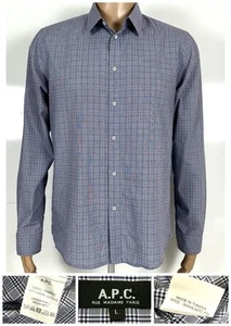 APC Shirt Men Large Blue Rue Madam Paris Long Sleeve Designer Plaid - Picture 1 of 15
