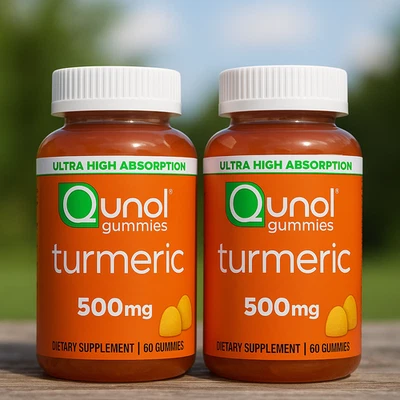 2 gomitas Qunol cúrcuma 500 mg | 60 gomitas | rico sabor a mandarina | PACK DE 2 | Foto 1 de 2