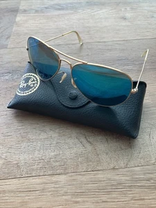 Ray Ban Aviator Sonnenbrille groß Metall goldfarbenes Gestell blaue Gläser - Bild 1 von 12