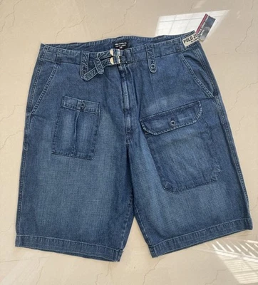 Vtg Ralph Lauren Co Jean Shorts 40 Blue Denim Ranger Cargo USA Military NWT - Image 1 of 4