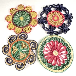 Vintage Wicker Straw Trivet Hot Pad Woven Rattan Raffia Flower Boho Set of 4 - Picture 1 of 8