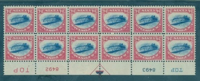 US C3 Jenny 24c Plate Block/12, M OG NH, Top Right & Left Stamps Dist Gum - Image 1 of 2