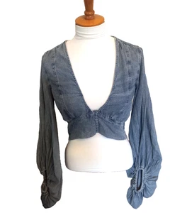 Signature 8 Women’s  Streetwear Denim Cropped Jacket Balloon Sleeves Size M - Picture 1 of 6
