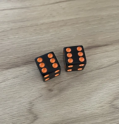 2X Black Orange Dice Valve Stem Caps Cap Cover Car Truck Bike Motorcycle Bicycle - Image 1 of 3