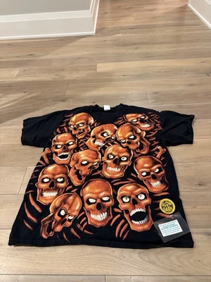 Vintage Y2K Liquid Blue Orange Skull Pile Shirt Size L - Image 1 of 4