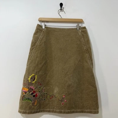 油性复古棕褐色及膝裙,带花卉刺绣 [尺寸 M/38] — 第 1/4 张图片