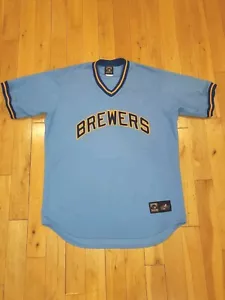 Majestic Blue MILWAUKEE BREWERS 1970s Cooperstown Collection MLB Team JERSEY XL - Picture 1 of 13