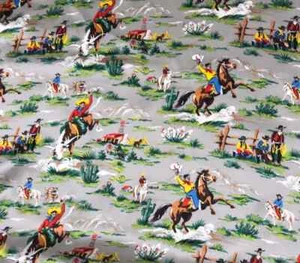 Gray Western Ranch Cowboys - Silk Charmeuse - Picture 1 of 2
