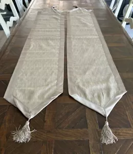 Antique Tan/ Gold 72” Tasseled Table Runners or Dresser Scarves - Set Of 2 - Picture 1 of 2