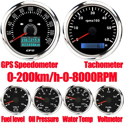 6 Gauge Set 85mm Car GPS Speedometer 200km/h&Tachometer 6000RPM Gauge Waterproof - Image 1 of 4