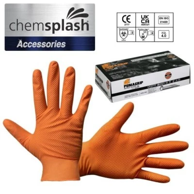 CHEMSPLASH Nitrile Disposable Gloves Strong Heavy Duty Powder Free 9.8mil - Orange