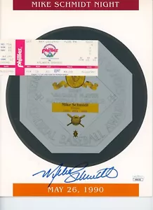 Philadelphia Phillies Mike Schmidt Night Program w/Original Ticket AUTO JSA COA - Picture 1 of 2