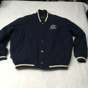 Sean John Jacket Bomber XL Men navy Wool Blend Snap quilted Lined Y2K embroidere - Picture 1 of 10