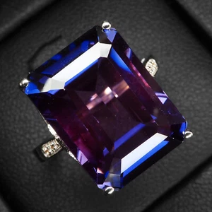 Opulent Blue Purple Sapphire 20.20Ct 925 Sterling Silver White Gold Plated Rings - Picture 1 of 10