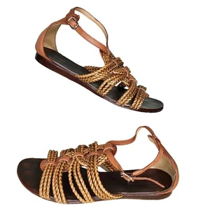 Schutz Sandals Size 9 Brown Copper Leather Twist Gladiator Flats Ankle Strap - Picture 1 of 8