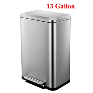 Stainless Steel 13Gal/50L Trash Can Pedal Recycle Bin with Lid and Inner Bucket - Picture 1 of 7
